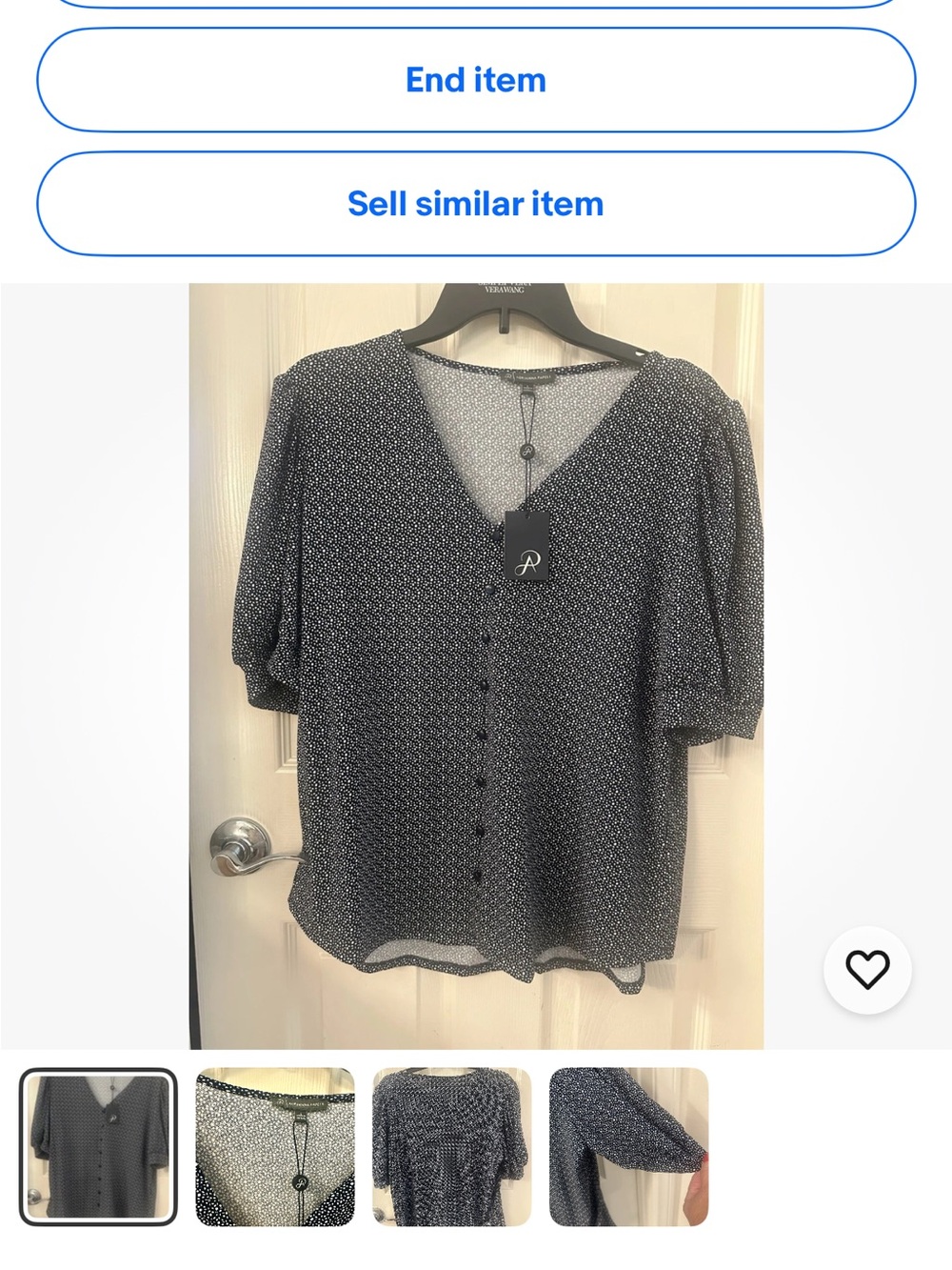 Adrianna Papell Black Micro-Print V-Neck Button Blouse